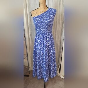 Chic One-Shoulder Blue Floral Dress